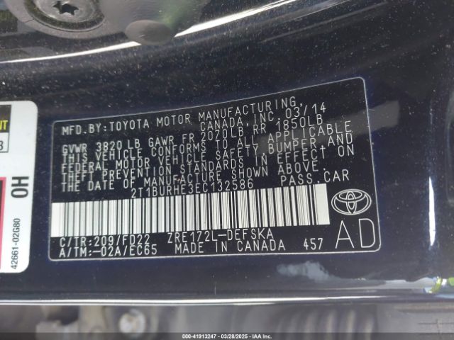 2T1BURHE3EC132586 Toyota Corolla S Plus