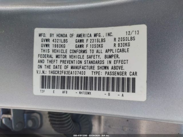 1HGCR2F83EA107400 Honda Accord Ex-l