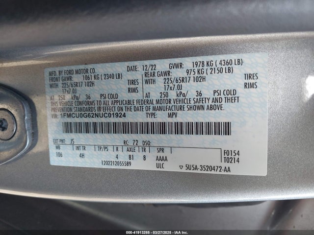 1FMCU0G62NUC01924 Ford dragon di tc