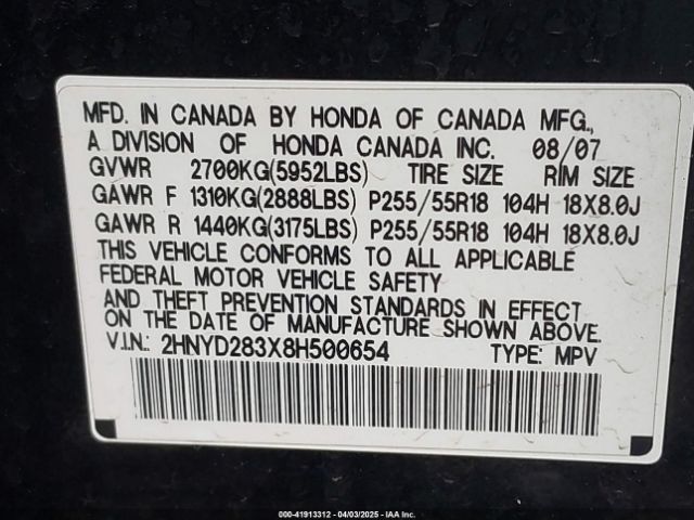 2008 ACURA MDX 2HNYD283X8H500654 Photo 8
