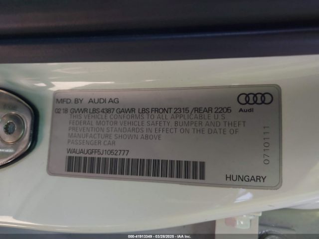 WAUAUGFF5J1052777 Audi A3 2.0t Premium/2.0t Tech Premium