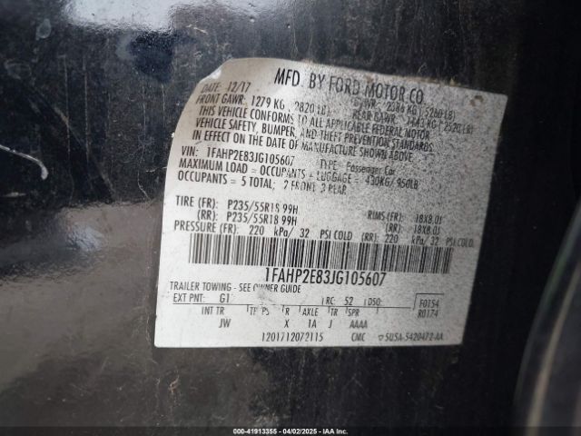 1FAHP2E83JG105607 Ford TAURUS SEL