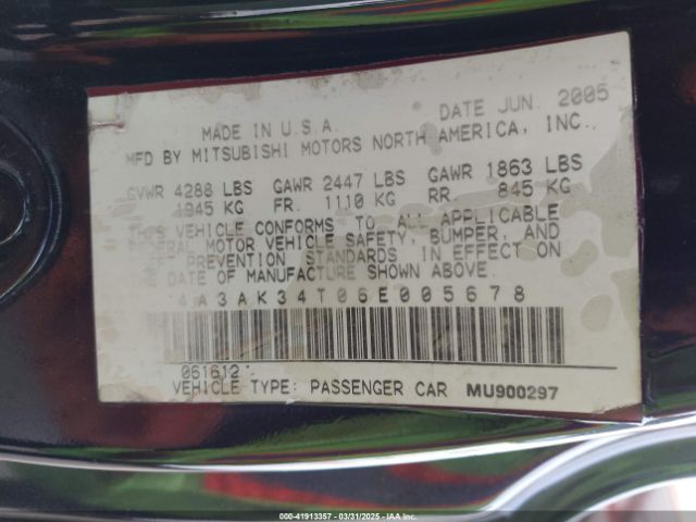 2006 MITSUBISHI ECLIPSE 4A3AK34T06E005678 Photo 8