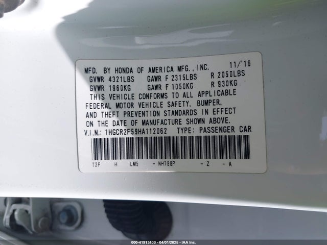 1HGCR2F59HA112062 Honda Accord Sport