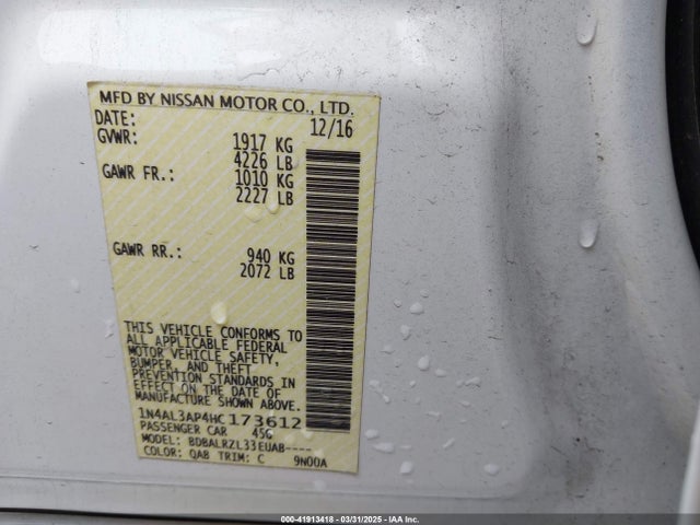1N4AL3AP4HC173612 Nissan Altima 2.5 Sl