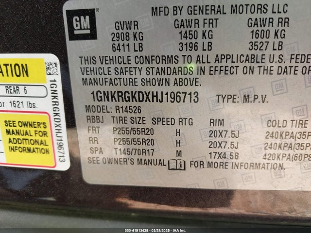 1GNKRGKDXHJ196713 Chevrolet Traverse 1lt