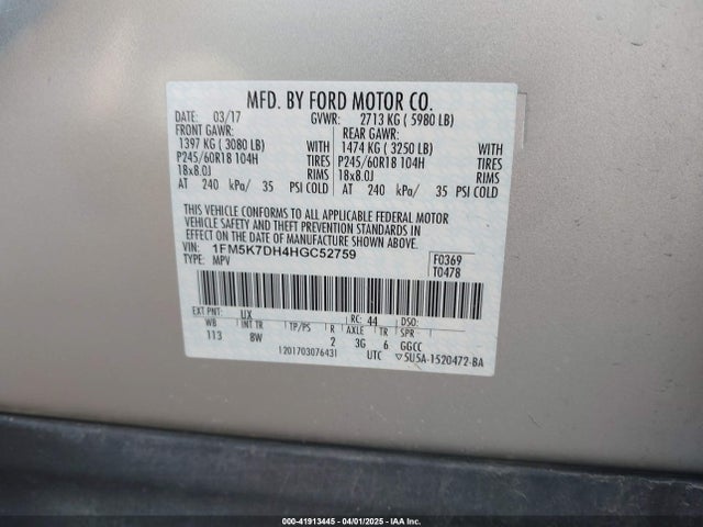 1FM5K7DH4HGC52759 Ford EXPLORER XLT