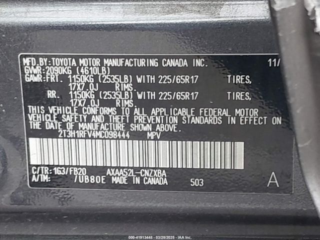2T3H1RFV4MC098444 Toyota RAV4 LE