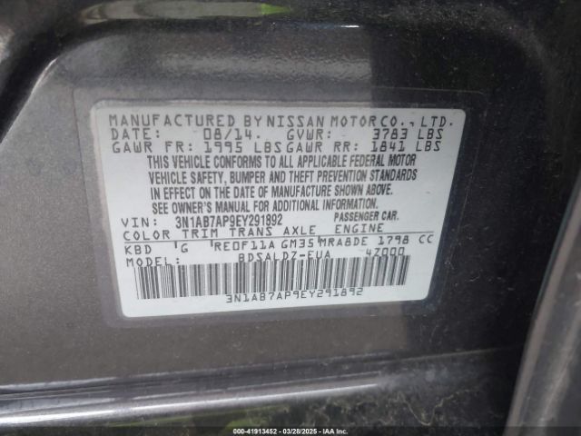 3N1AB7AP9EY291892 Nissan SENTRA SV