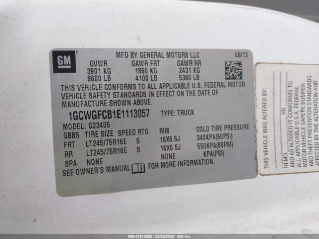 1GCWGFCB1E1113057 Chevrolet Express 2500 Work Van
