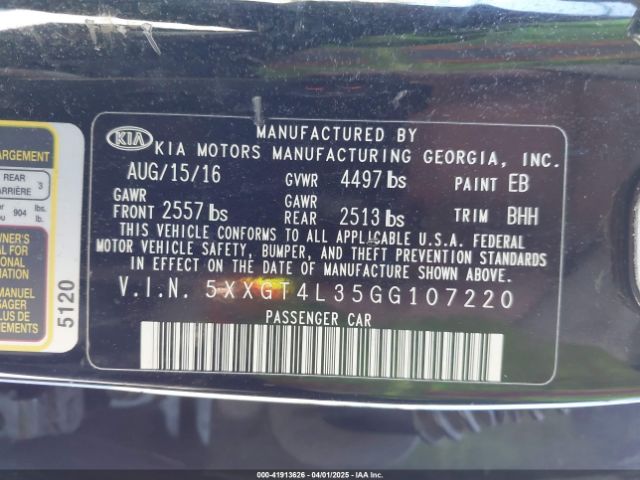 5XXGT4L35GG107220 KIA Optima Lx