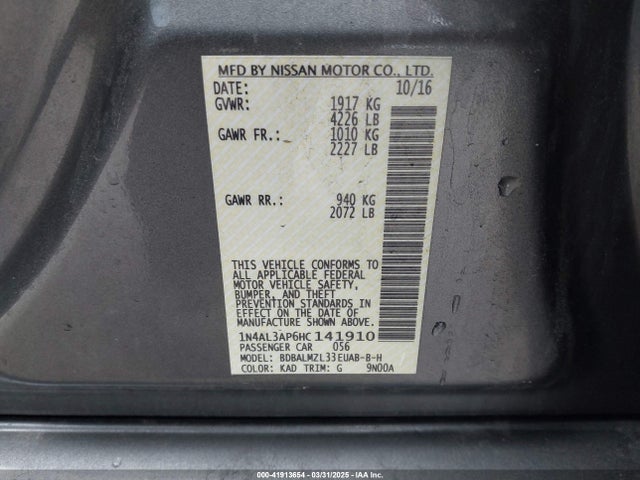 1N4AL3AP6HC141910 Nissan Altima 2.5 Sv