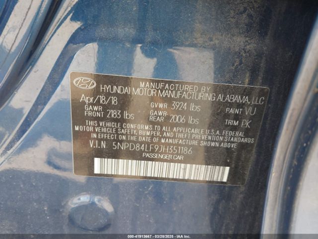 5NPD84LF9JH351186 Hyundai ELANTRA SEL