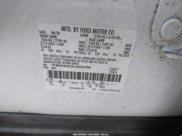 1FM5K8GC9LGD03798 Ford Explorer St