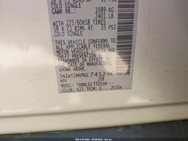 5N1AT2MV9GC745296 Nissan Rogue Sl