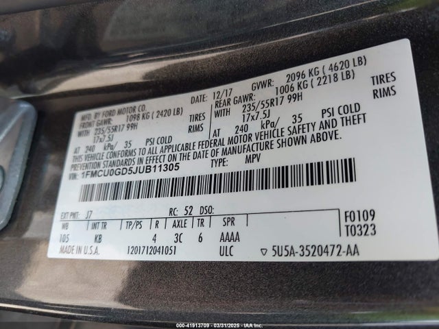 1FMCU0GD5JUB11305 Ford ESCAPE SE