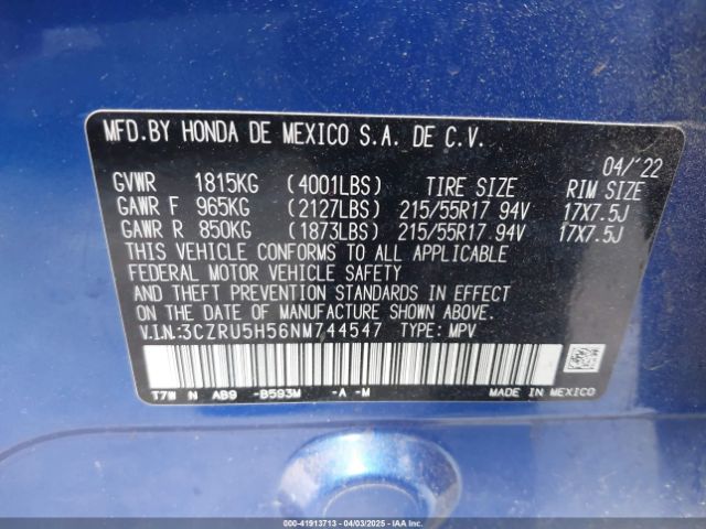 3CZRU5H56NM744547 Honda Hr-v 2wd Ex