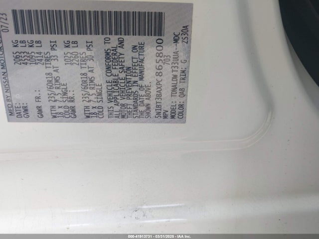 5N1BT3BAXPC865800 Nissan Rogue Sv Fwd