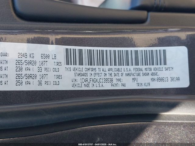 1C4RJFAGXJC139538 Jeep Grand Cherokee Altitude 4x4