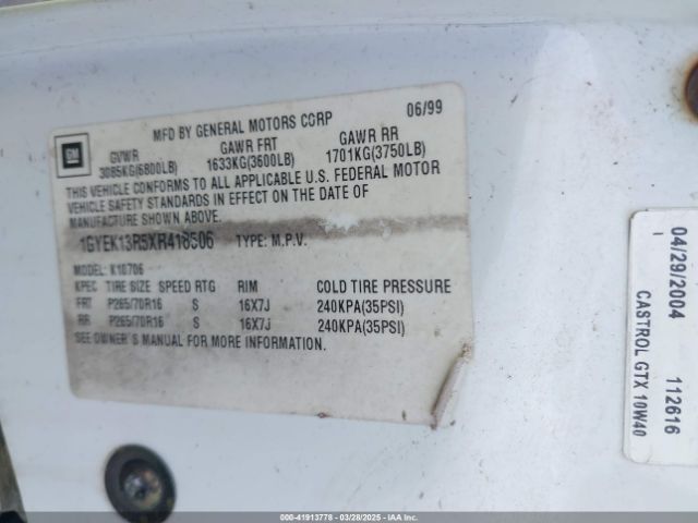 1999 CADILLAC ESCALADE 1GYEK13R5XR418506 Photo 8