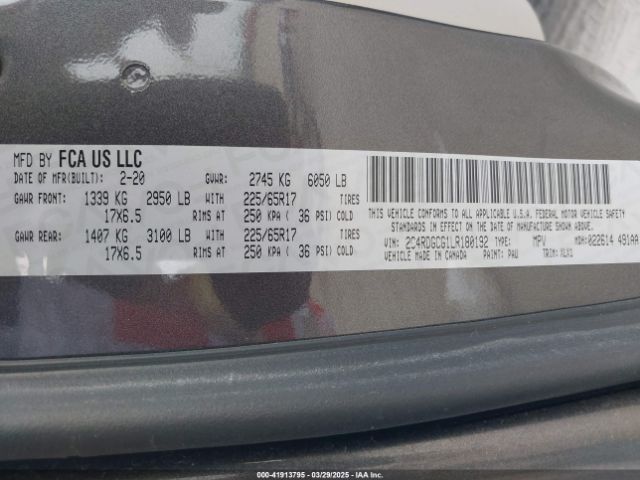 2C4RDGCG1LR180192 Dodge Grand Caravan Sxt