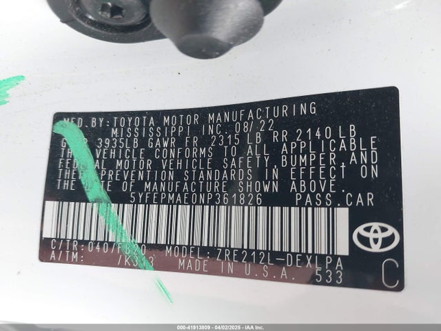 Toyota 2zr-fae 2022 5YFEPMAE0NP361826 Image 9