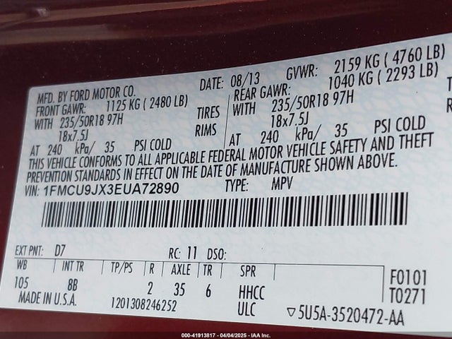 1FMCU9JX3EUA72890 Ford 2014