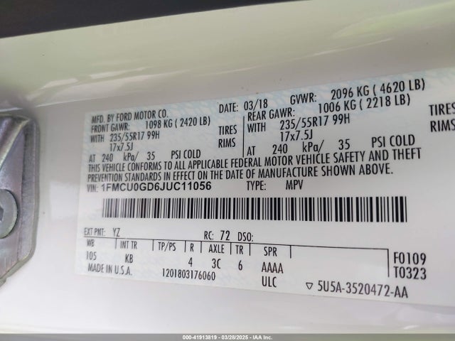 1FMCU0GD6JUC11056 Ford ESCAPE SE