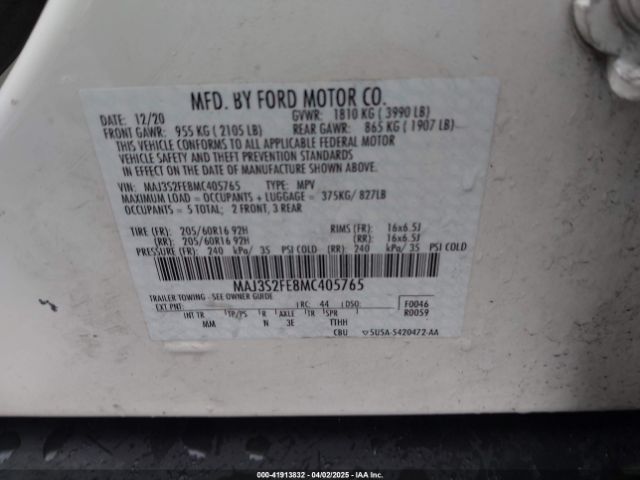 MAJ3S2FE8MC405765 Ford ECOSPORT S
