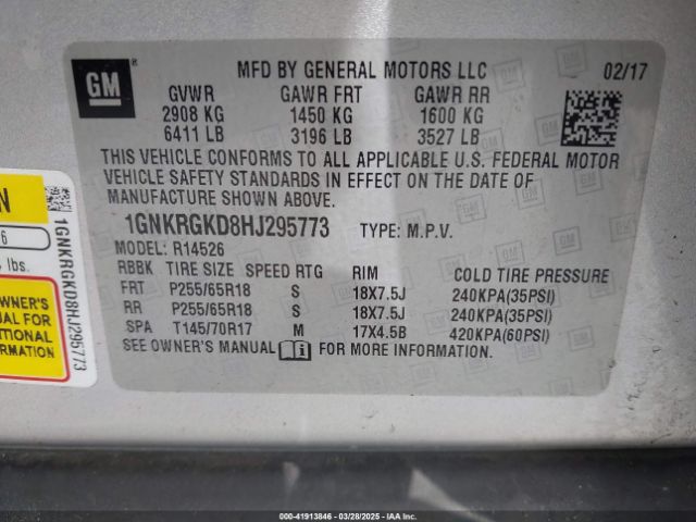 1GNKRGKD8HJ295773 Chevrolet Traverse 1lt