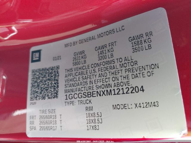 1GCGSBENXM1212204 Chevrolet Colorado 2wd  Short Box Wt