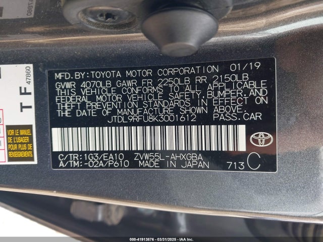 JTDL9RFU8K3001612 Toyota 2zr-fxe,1nm