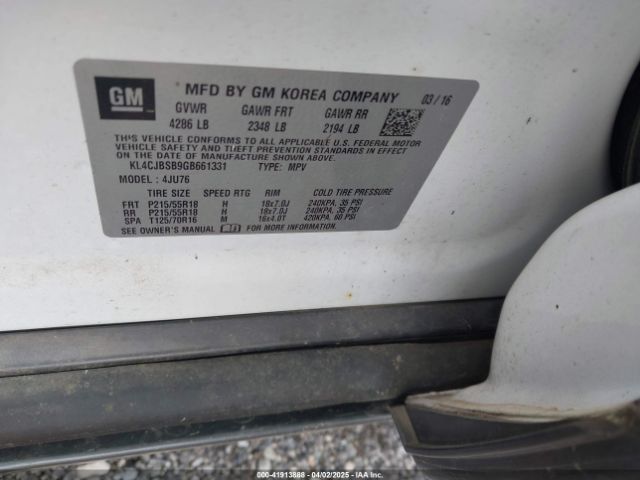 KL4CJBSB9GB661331 Buick Encore Convenience