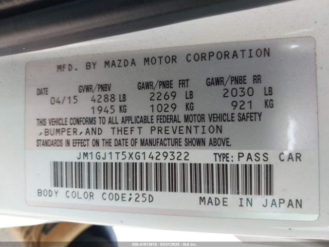 JM1GJ1T5XG1429322 Mazda Mazda6 I Touring
