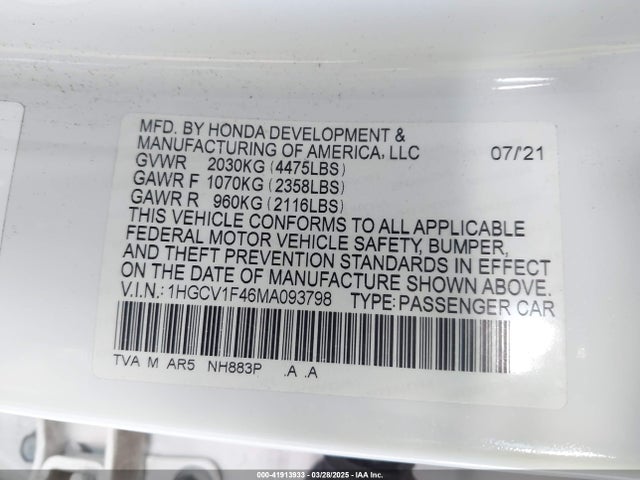 1HGCV1F46MA093798 Honda Accord Sport Special Edition