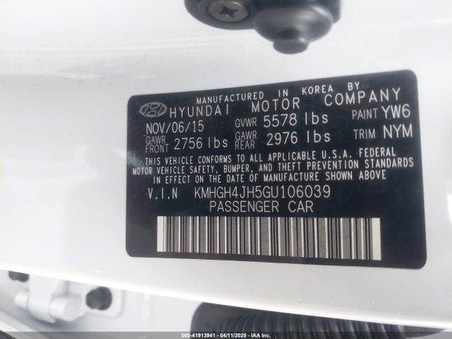 KMHGH4JH5GU106039 Hyundai dohc gdi tau