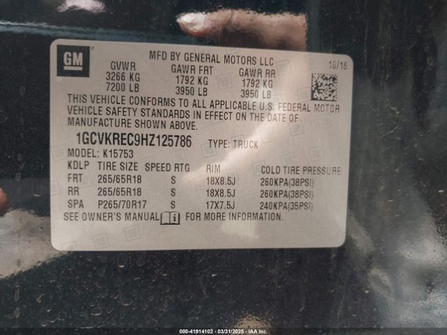 1GCVKREC9HZ125786 Chevrolet Silverado 1500 2lt