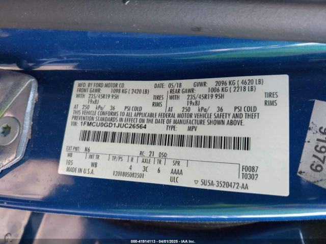 1FMCU0GD1JUC26564 Ford ESCAPE SE
