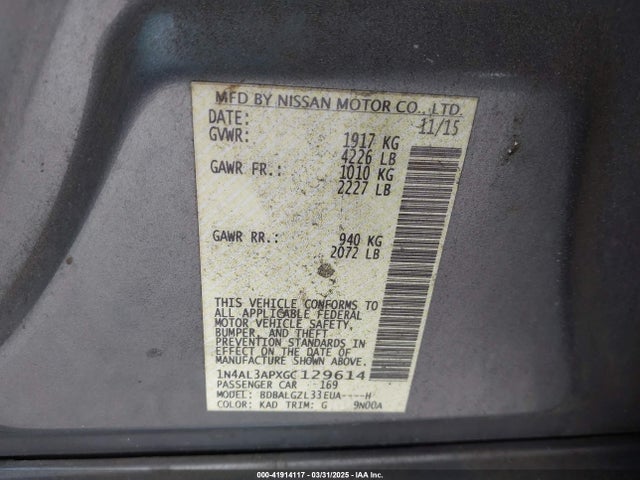 1N4AL3APXGC129614 Nissan Altima 2.5 S