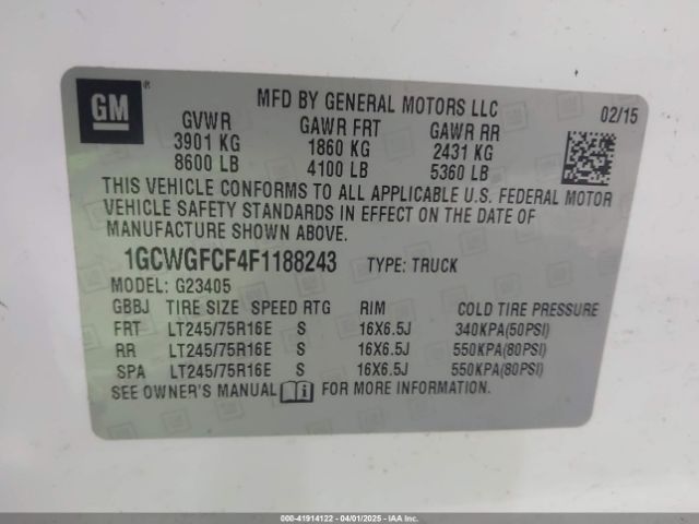 1GCWGFCF4F1188243 Chevrolet Express 2500 Work Van