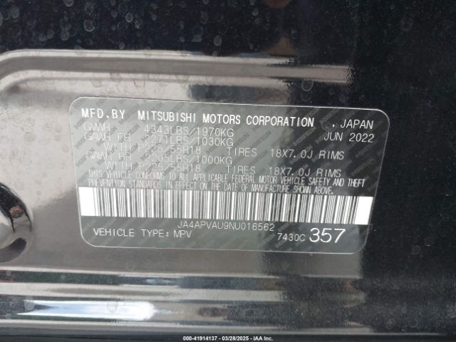 JA4APVAU9NU016562 Mitsubishi Outlander Sport 2.0 Se 2wd/2.0 Se Special Edition 2wd