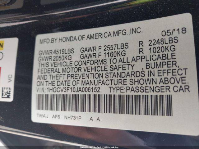 1HGCV3F10JA006152 Honda ACCORD HYBRID