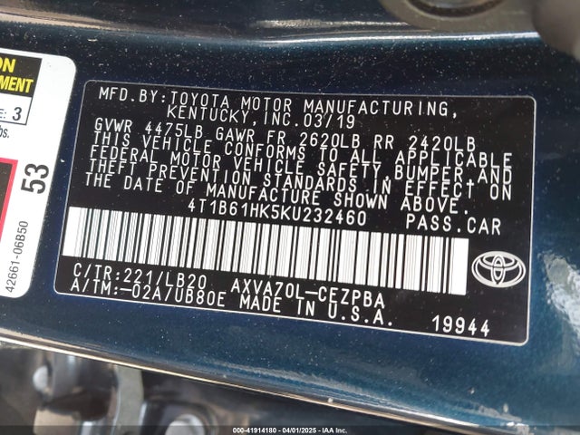 4T1B61HK5KU232460 Toyota CAMRY XSE