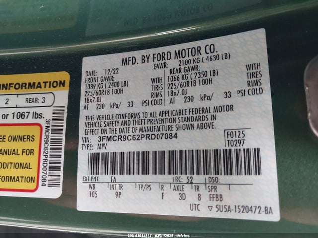 3FMCR9C62PRD07084 Ford dragon