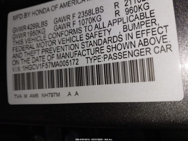 2021 HONDA ACCORD 1HGCV1F57MA005172 Photo 8