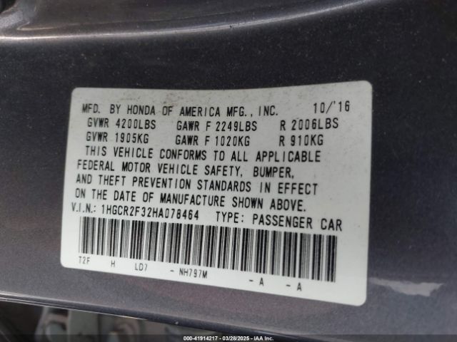 1HGCR2F32HA078464 Honda ACCORD LX