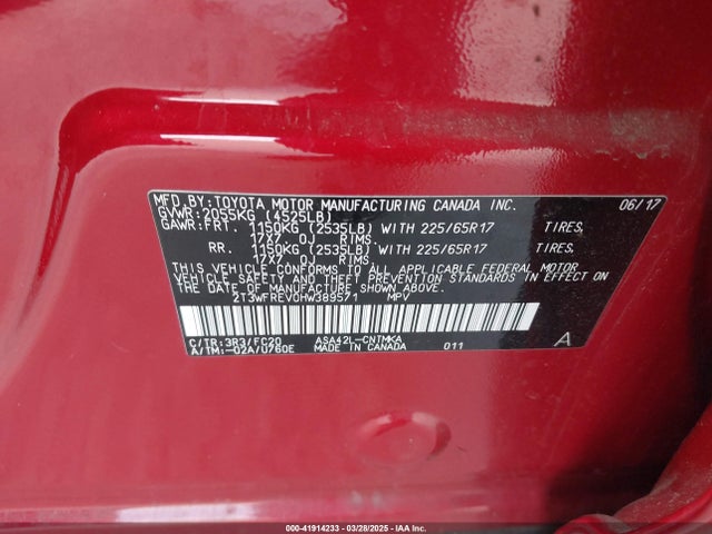 2T3WFREV0HW389571 Toyota Rav4 Xle