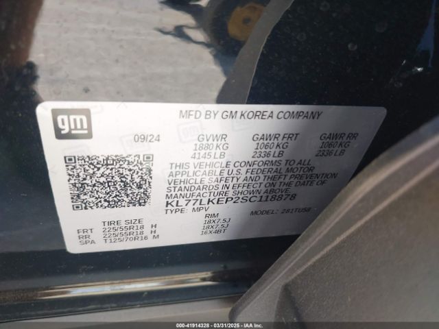 KL77LKEP2SC118878 Chevrolet Trax Fwd Activ