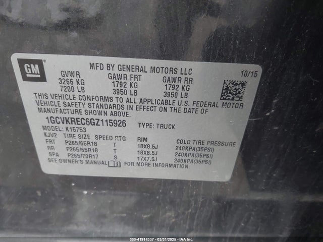 1GCVKREC6GZ115926 Chevrolet Silverado 1500 2lt