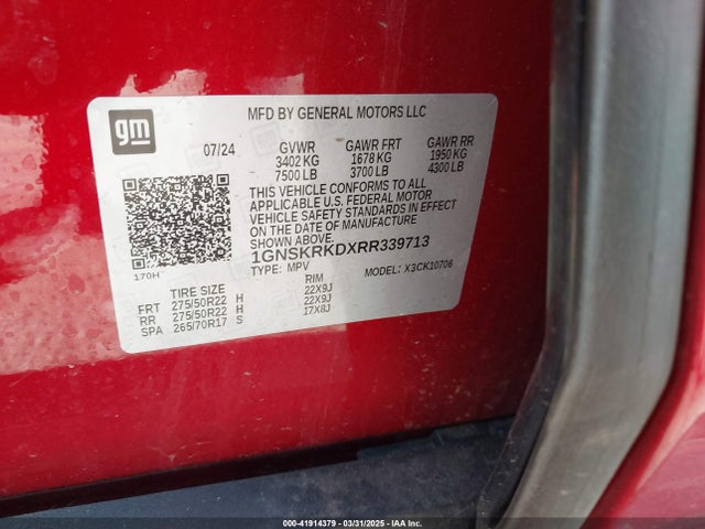 1GNSKRKDXRR339713 Chevrolet Tahoe 4wd Rst
